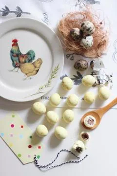 Stuffed quail's eggs for Easter Stock Photos