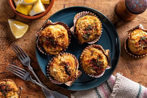 Stuffed Scallops on the Half Shell Stock Photos