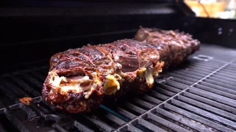 Stuffed Sirloin On Grill Stock-Footage 75447220