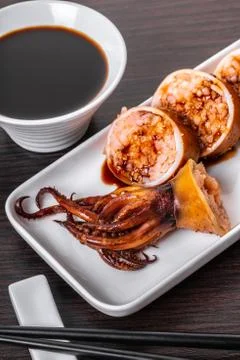 Stuffed squid chopped rings Stock Photos