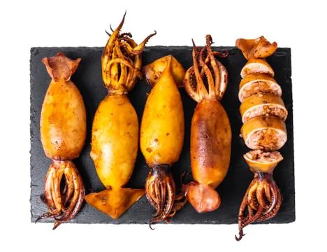 Stuffed squid, view top Stock Photos