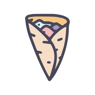 Stuffed thin pancakes color vector doodle simple icon Stock Illustration