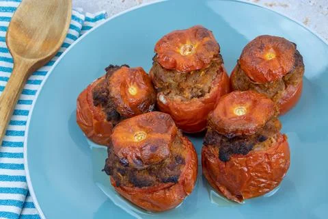 Stuffed tomatoes on a plate Stock Photos