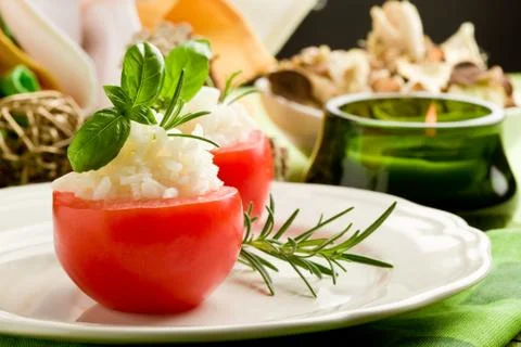 Stuffed tomatoes with rice Stock Photos