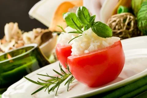 Stuffed tomatoes with rice Stock Photos