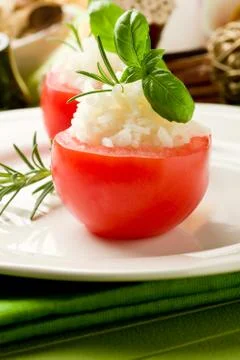 Stuffed tomatoes with rice Stock Photos