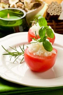 Stuffed tomatoes with rice Stock Photos