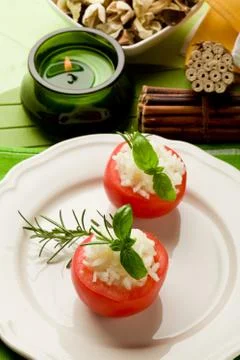 Stuffed tomatoes with rice Stock Photos