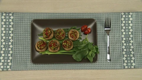 Stuffed vegetables served on a tray Stock Footage 73736332