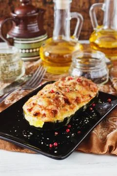 Stuffed zucchini with cheese Stock Photos