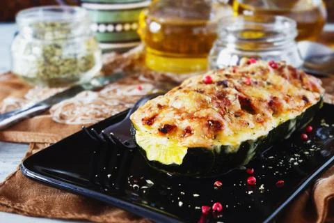 Stuffed zucchini with cheese Stock Photos