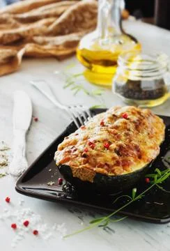 Stuffed zucchini with cheese 스톡 사진