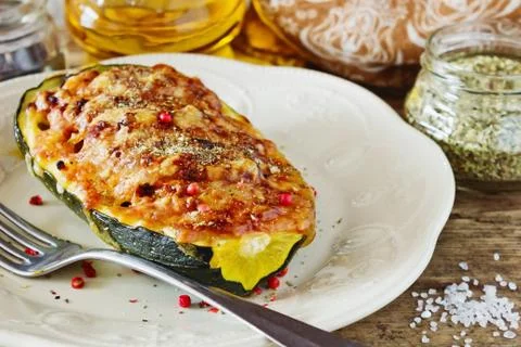 Stuffed zucchini with cheese Stock Photos