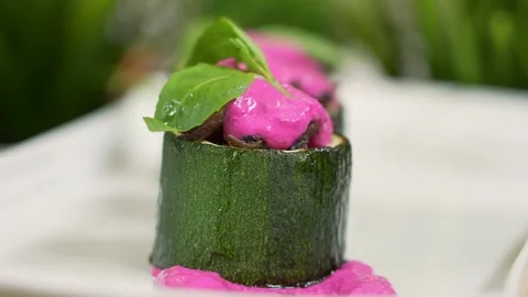 Stuffed zucchini presentation close up Video stock 241943077