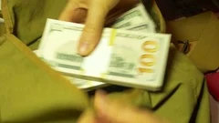 bag full of money cash lots hundreds, Stock Video