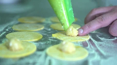Stuffing homemade ravioli  Stock Footage 71594984
