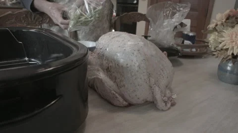 Stuffing thanksgiving turkey Stock Footage 45030756