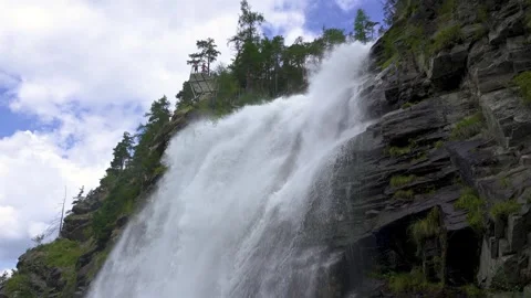 Stuibenfall Waterfall in Austrian Alps, Powerful Cascade in Tirol Forest Stock Footage 310333861