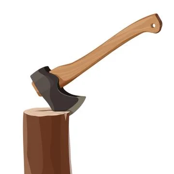 Stump with axe isolated on white background. Wooden ax element 스톡 일러스트