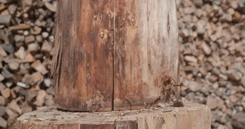 Stump chopped by maul @ 240fps Stock Footage 68537334