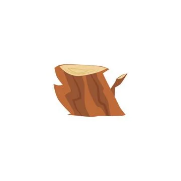 Stump of cut tree trunk. Brown log cartoon vector illustration, isolated on Stock Illustration