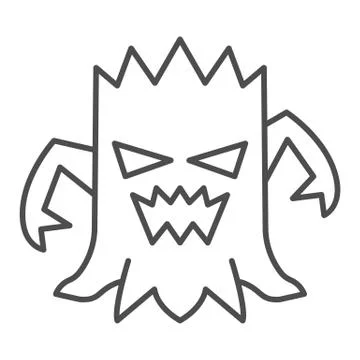 Stump with face thin line icon, halloween concept, talking tree sign on white Stock Illustration