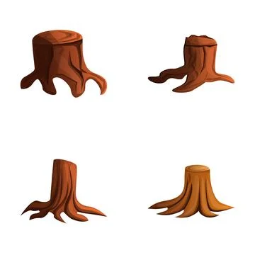 Stump icons set cartoon vector. Tree cutting Stock Illustration