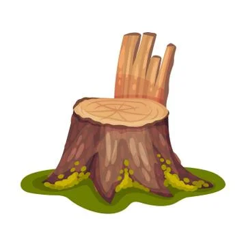 Stump or Tree Stub Covered with Moss as Forest Element Vector Illustration Stock Illustration