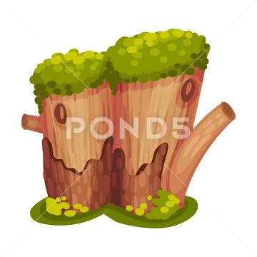 Stump or Tree Stub Covered with Moss as Forest Element Vector Illustration Stock Illustration