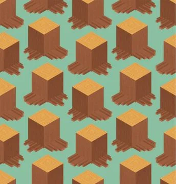Stump pattern isometric style. Wood stub Vector background Stock Illustration