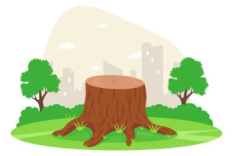 Stump from a tree in a forest in a clearing. Stock Illustration