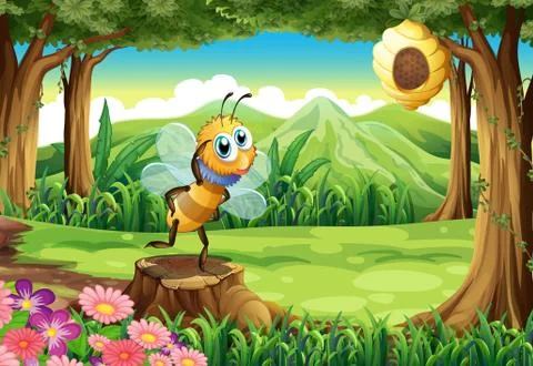 A stump at the woods with a bee Stock Illustration