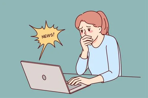 Stunned woman shocked by news on laptop Stock Illustration