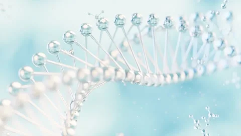 A stunning 3D animation of a dna molecule rotating slowly in a light blue b.. Stock Footage 332387748