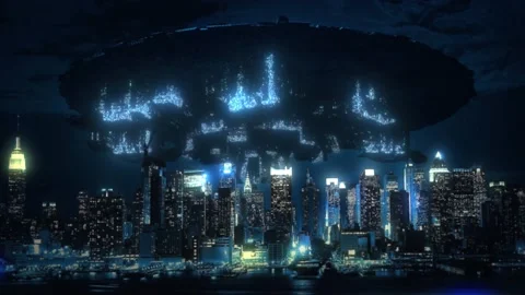 Stunning 3D CGI render of a vast alien UFO mothership, hovering and Vídeos de archivo 161467363