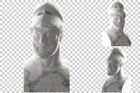 Stunning 3D render of a golden Warrior with Helmet statue, perfect for appare Stock Illustration