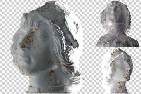 Stunning 3D render of a intricate chest harness in white marble and gold. Stock Illustration