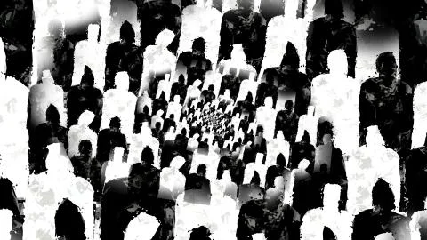 Stunning 3d rendering of circles of common black and white people dressed in  Stock Illustration