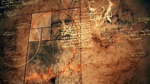 A stunning 3d rendering of code Da Vinci with the portrait of the wise bearde Illustrazione stock