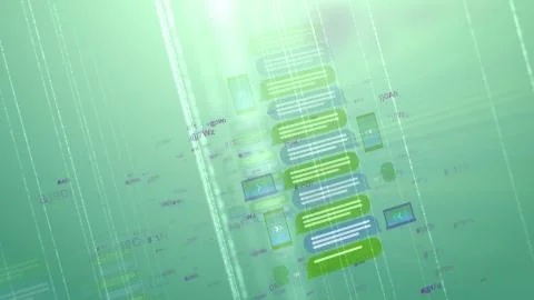 A stunning 3d rendering of a cyber map with messages looking like screens, di Stock Illustration