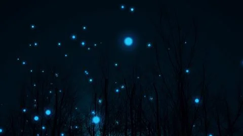 A stunning 3d rendering oflight blue ball lightnings in a fall forest with a  Stock Illustration