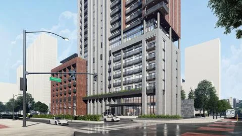 Stunning 3D Rendering of a Residential High Rise Building, Daytime Ilustración de archivo