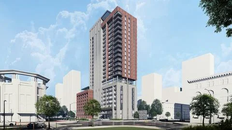 Stunning 3D Rendering of a Residential High Rise Building, Daytime Ilustración de archivo