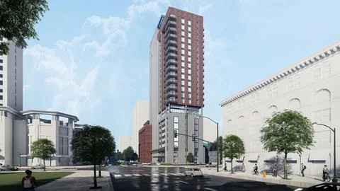 Stunning 3D Rendering of a Residential High Rise Building, Daytime Stock Illustration