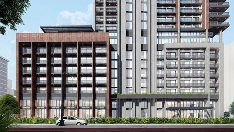 Stunning 3D Rendering of a Residential High Rise Building, Daytime Stock Illustration