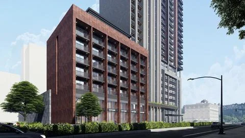 Stunning 3D Rendering of a Residential High Rise Building, Daytime Ilustración de archivo