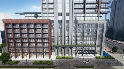 Stunning 3D Rendering of a Residential High Rise Building, Daytime Ilustración de archivo