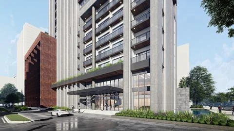 Stunning 3D Rendering of a Residential High Rise Building, Daytime Stock Illustration