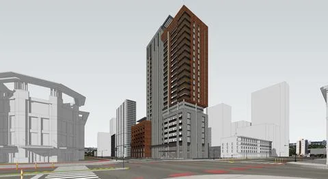 Stunning 3D Rendering of a Residential High Rise Building, Daytime Ilustración de archivo