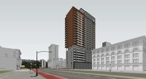 Stunning 3D Rendering of a Residential High Rise Building, Daytime Stock Illustration